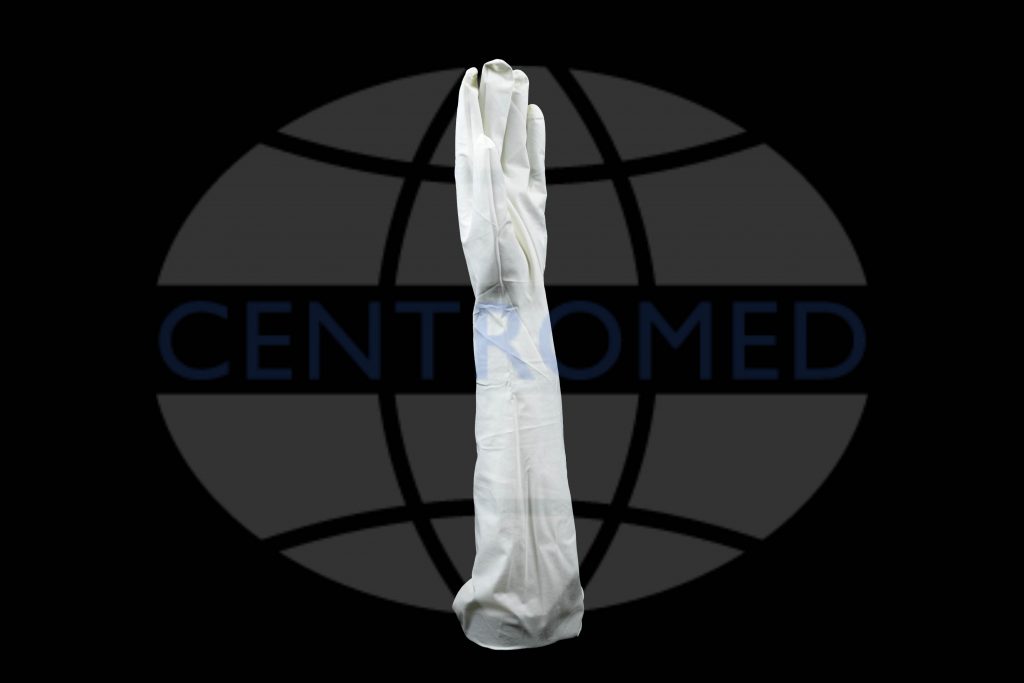 White elbow-length nitrile powder-free gloves
